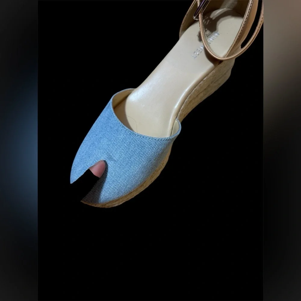 Nine West Ariela 3 Denim Espadrille Wedge Sandals Size 10 Nine West